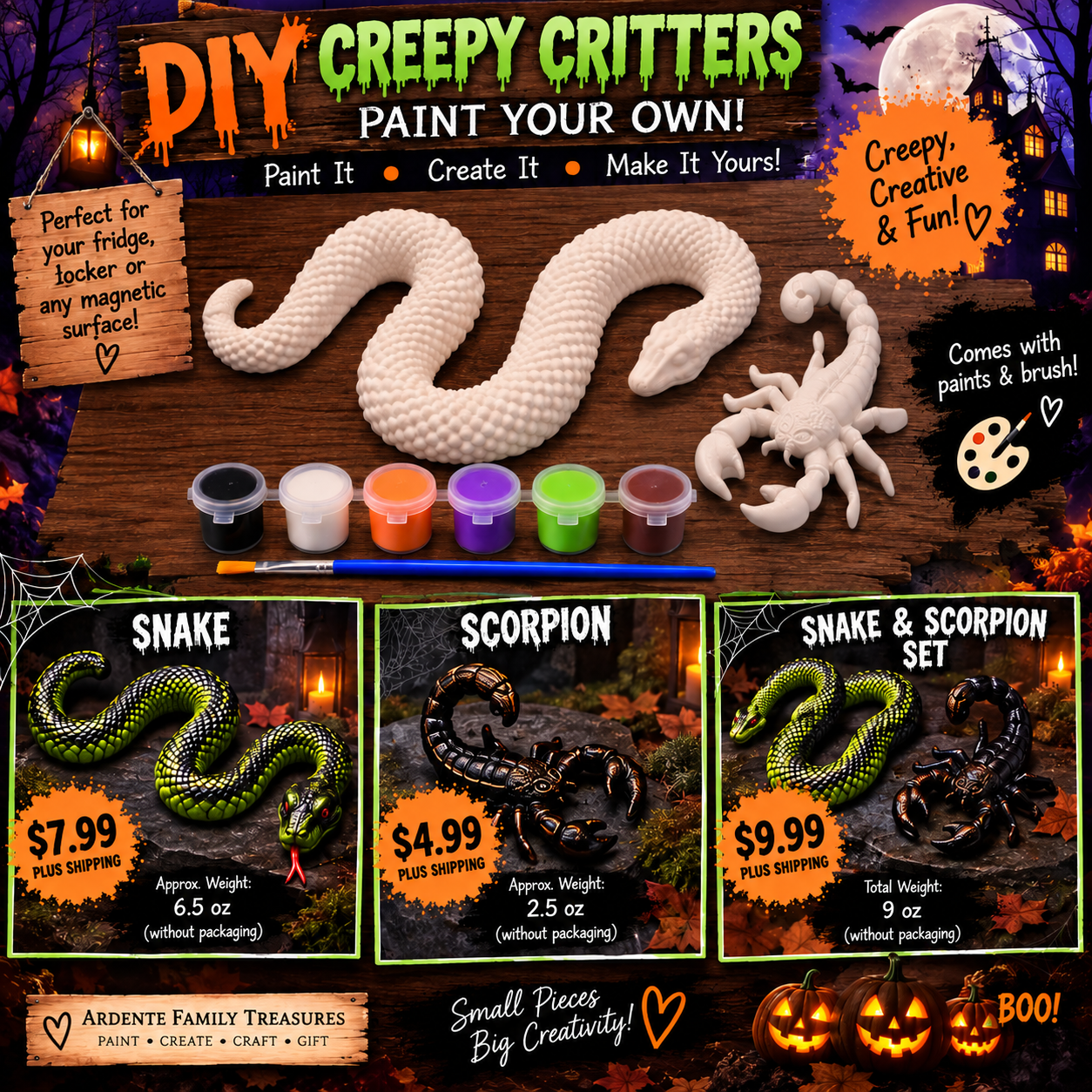 Creepy Critters snake and scorpion DIY paint set