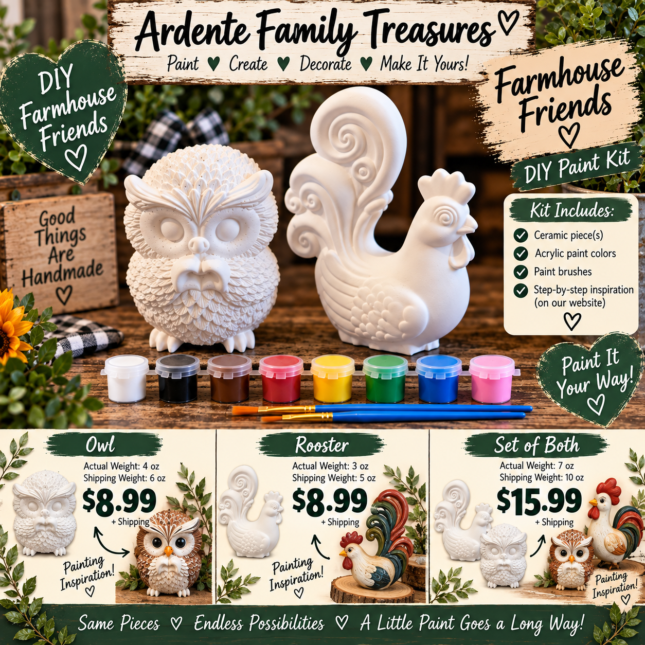 Owl and rooster DIY paint set