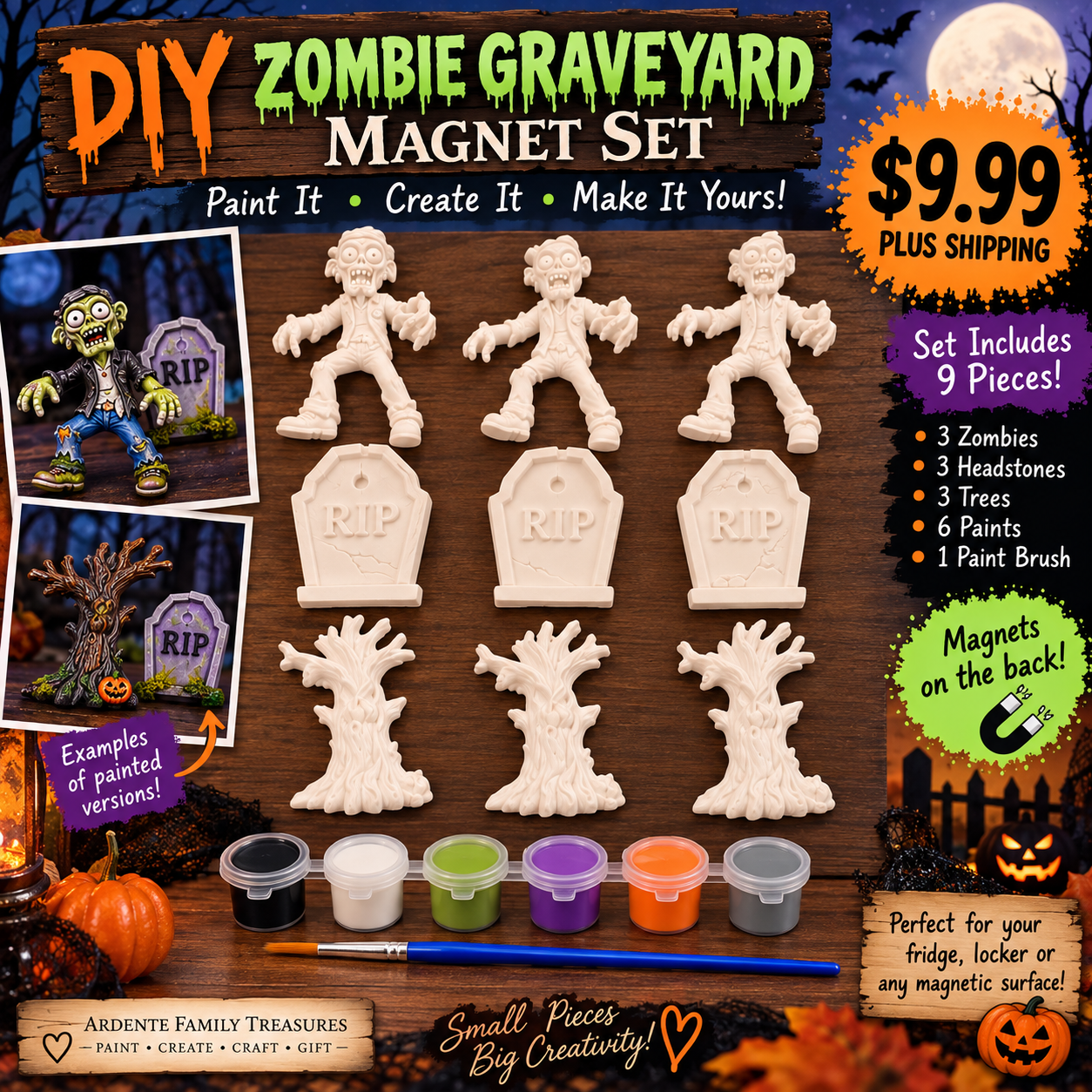 Zombie graveyard DIY magnet scene