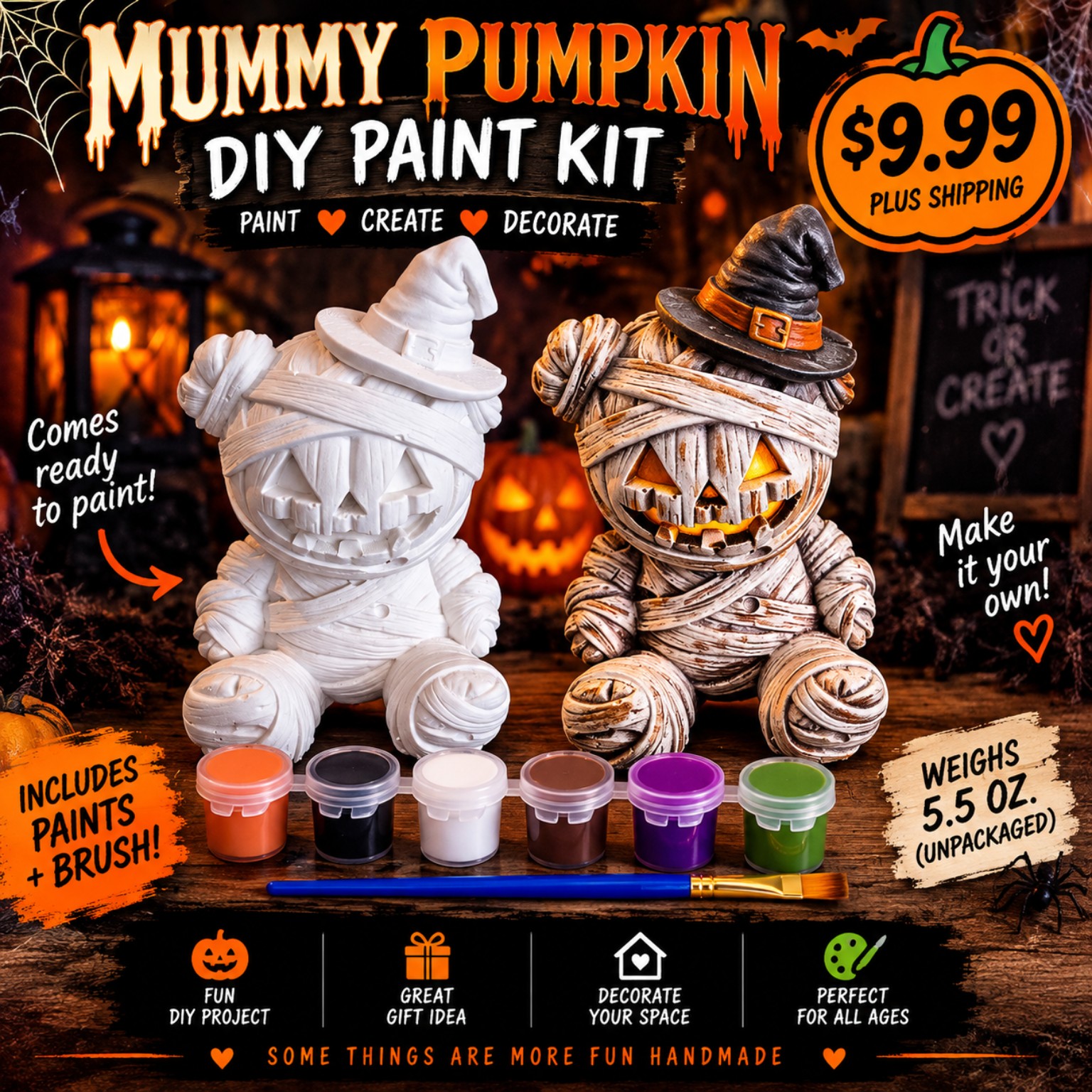 Mummy pumpkin Halloween DIY paint kit